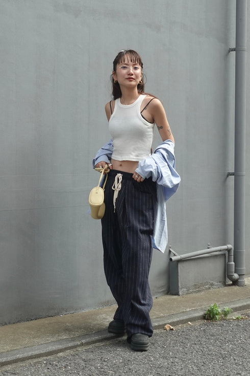 リネン混ストライプラフパンツ